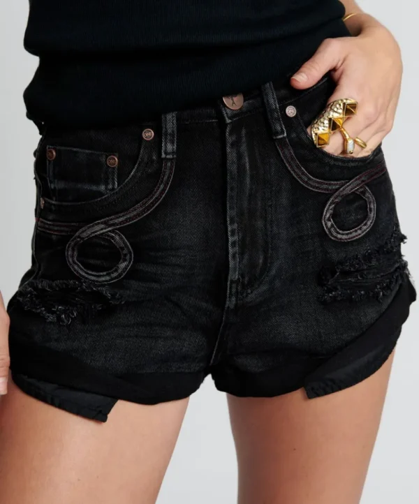 ONE TEASPOON Faded Black Bandits High Waist Denim Shorts | Women Denim Shorts