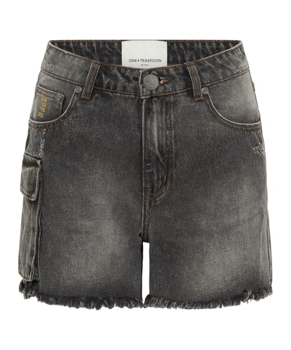 ONE TEASPOON Faded Black Cargo Legend Mom Fit Shorts | Women Denim Shorts