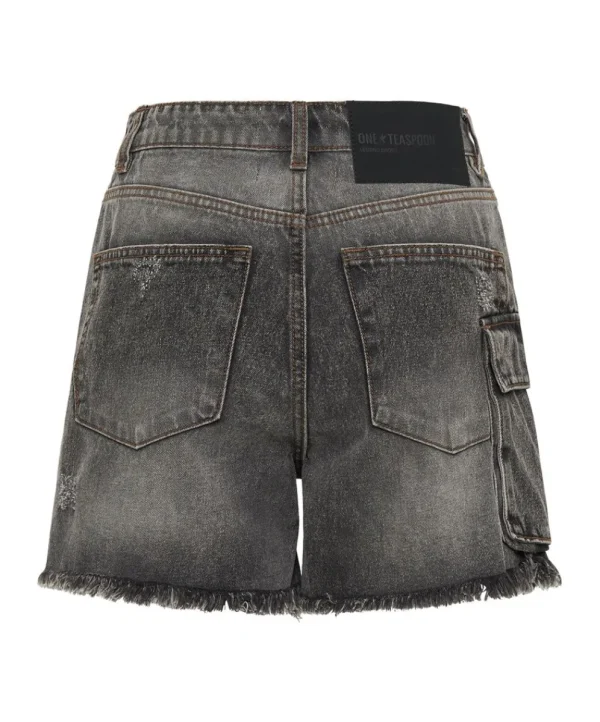 ONE TEASPOON Faded Black Cargo Legend Mom Fit Shorts | Women Denim Shorts