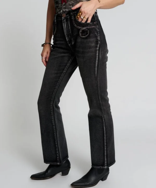 ONE TEASPOON Faded Black Charlie Slim High Waist Bootcut Jeans | Women Denim Jeans