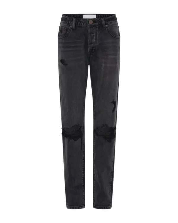 ONE TEASPOON Faded Black Messed Up Truckers Mid Rise Straight Leg Jeans | Women Denim Jeans