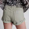 ONE TEASPOON Faded Khaki Bandits Mid Waist Denim Shorts | Women Denim Shorts