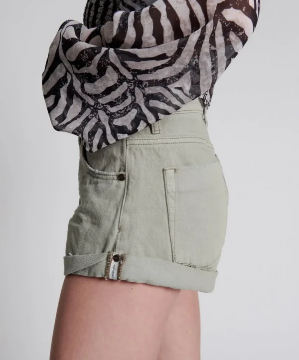 ONE TEASPOON Faded Khaki Bandits Mid Waist Denim Shorts | Women Denim Shorts