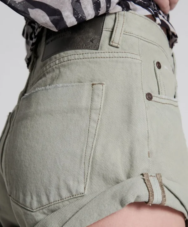 ONE TEASPOON Faded Khaki Bandits Mid Waist Denim Shorts | Women Denim Shorts