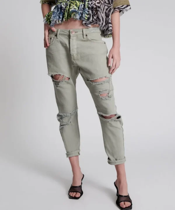 ONE TEASPOON Faded Khaki Messed Up Saints Boyfriend Jeans | Women Denim Jeans