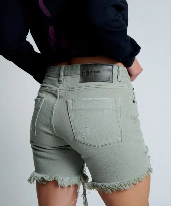 ONE TEASPOON Faded Khaki Stevies Long Length Boyfriend Shorts | Women Denim Shorts