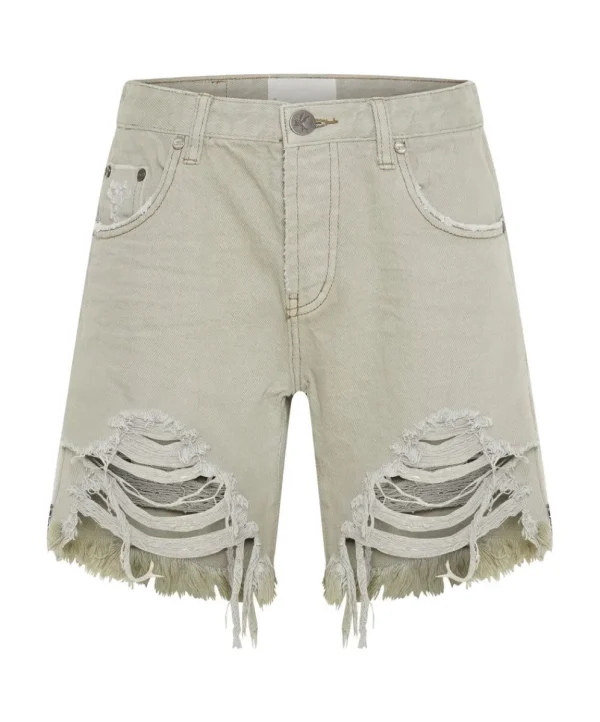 ONE TEASPOON Faded Khaki Stevies Long Length Boyfriend Shorts | Women Denim Shorts