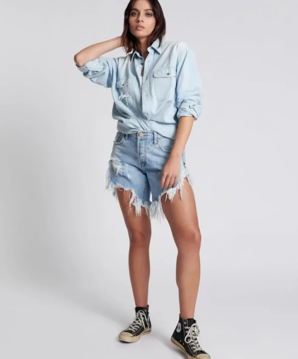 ONE TEASPOON Fleetwood Frankies Long Length Denim Shorts | Women Denim Shorts