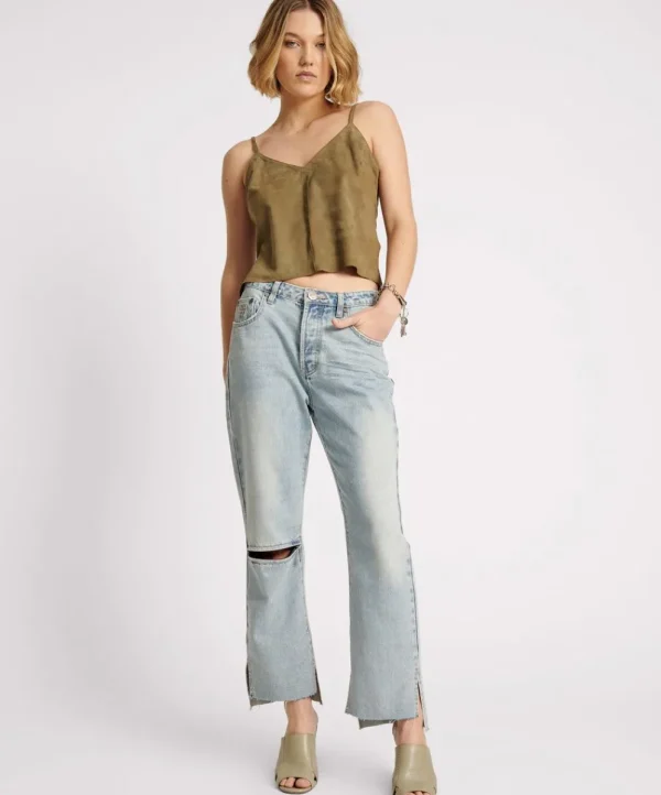 ONE TEASPOON Fleetwood Zipped Hooligans Mid Waist Relaxed Cropped Jeans | Women Denim Jeans