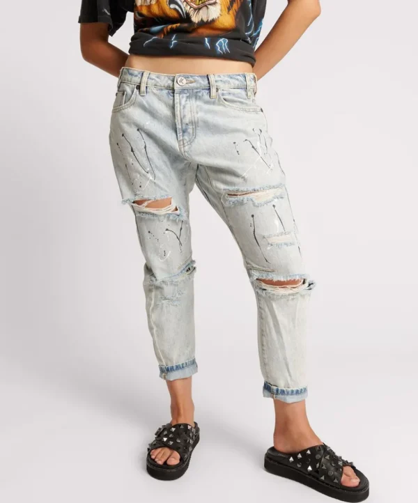 ONE TEASPOON Florence Painted Saints Boyfriend Jeans | Women Denim Jeans