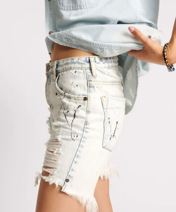 ONE TEASPOON Florence Painted Stevies Long Length Boyfriend Shorts | Women Denim Shorts