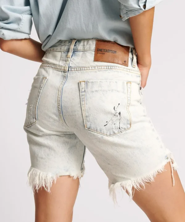 ONE TEASPOON Florence Painted Stevies Long Length Boyfriend Shorts | Women Denim Shorts