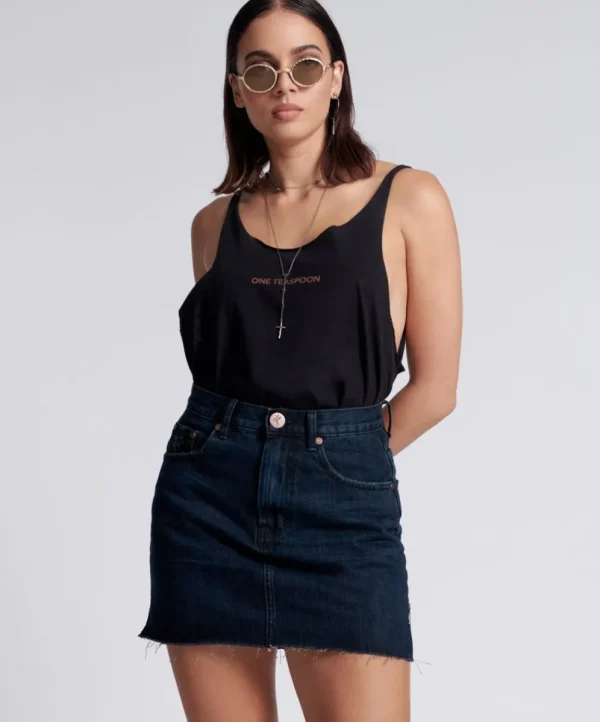 ONE TEASPOON Fox Black 2020 Mini Denim Skirt | Women Denim Skirts