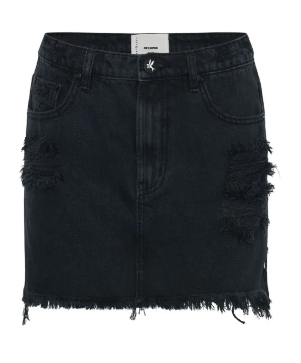 ONE TEASPOON Fox Black 2020 Mini High Waist Denim Skirt | Women Denim Skirts