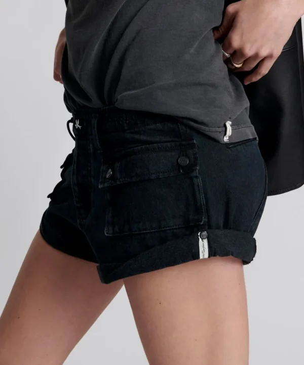 ONE TEASPOON Fox Black Cadet Bandits Low Waist Shorts | Women Denim Shorts