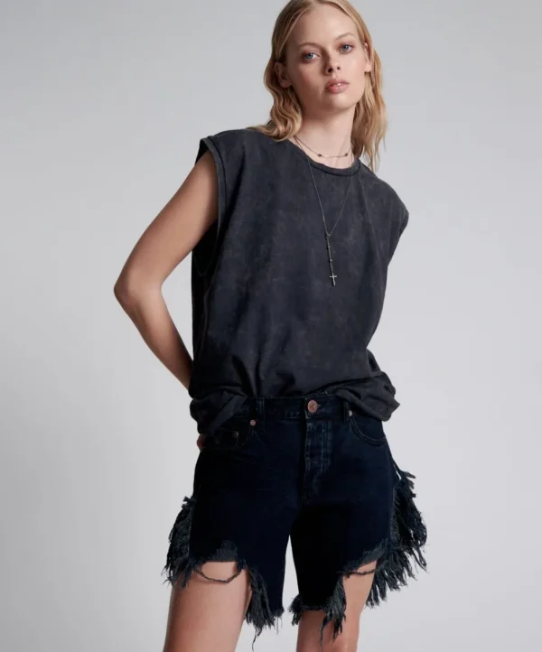 ONE TEASPOON Fox Black Frankies Long Length Denim Shorts | Women Denim Shorts