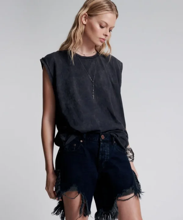 ONE TEASPOON Fox Black Frankies Long Length Denim Shorts | Women Denim Shorts