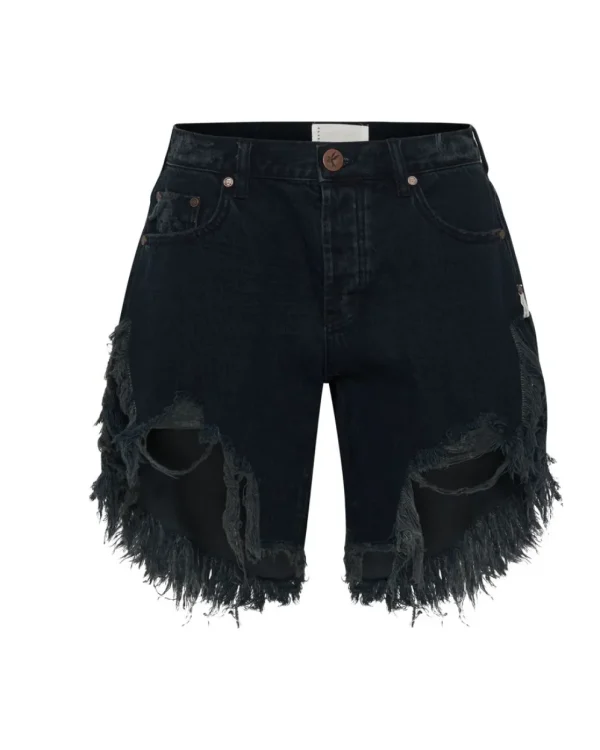 ONE TEASPOON Fox Black Frankies Long Length Denim Shorts | Women Denim Shorts