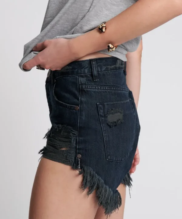 ONE TEASPOON Fox Black Outlaws Mid Length Denim Shorts | Women Denim Shorts