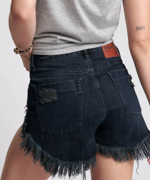 ONE TEASPOON Fox Black Outlaws Mid Length Denim Shorts | Women Denim Shorts