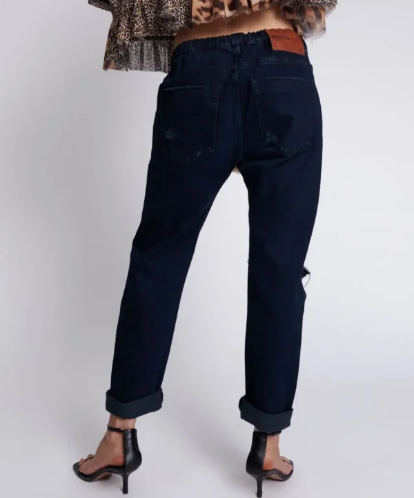 ONE TEASPOON Fox Black Shabbies Drawstring Boyfriend Jeans | Women Denim Jeans