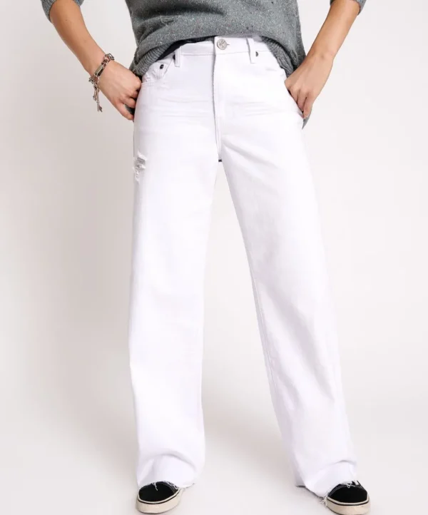 ONE TEASPOON Fresh White Jackson Mid Waist Wide Leg Jeans | Women Denim Jeans