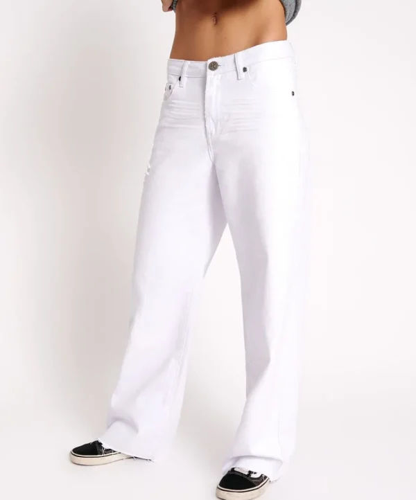 ONE TEASPOON Fresh White Jackson Mid Waist Wide Leg Jeans | Women Denim Jeans