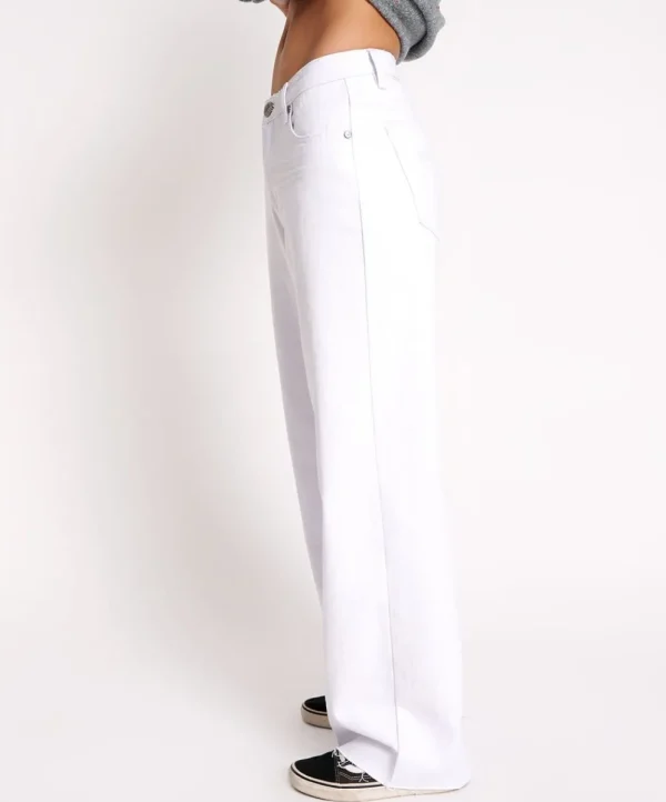 ONE TEASPOON Fresh White Jackson Mid Waist Wide Leg Jeans | Women Denim Jeans