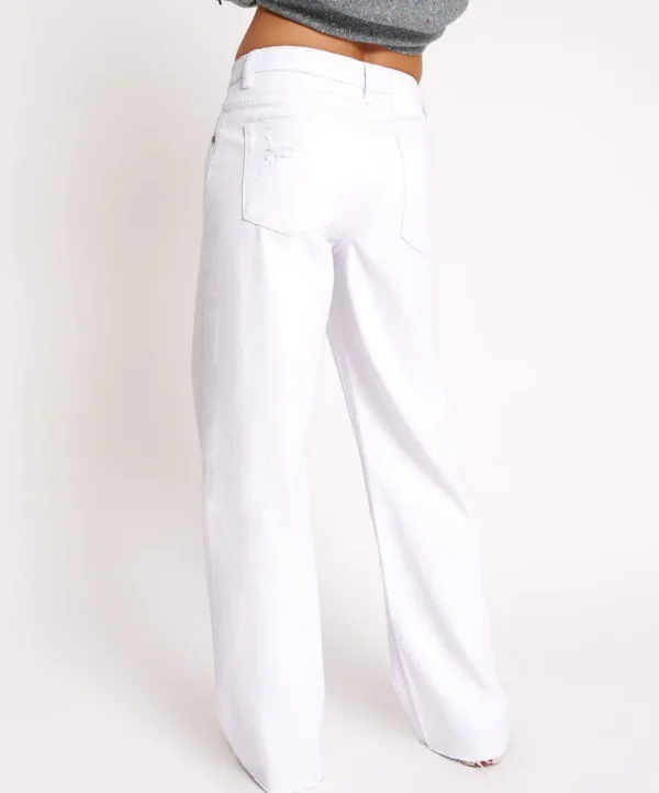 ONE TEASPOON Fresh White Jackson Mid Waist Wide Leg Jeans | Women Denim Jeans