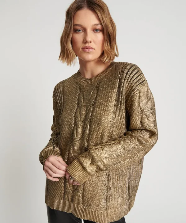 ONE TEASPOON Gold Foil Cable Spine Sweater | Women Knitwear