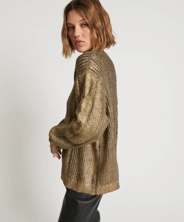 ONE TEASPOON Gold Foil Cable Spine Sweater | Women Knitwear