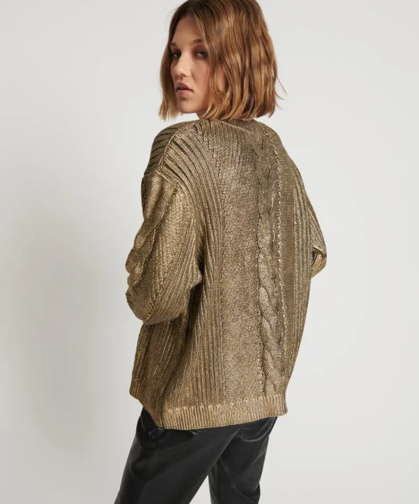 ONE TEASPOON Gold Foil Cable Spine Sweater | Women Knitwear