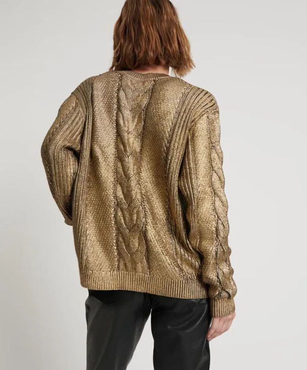 ONE TEASPOON Gold Foil Cable Spine Sweater | Women Knitwear