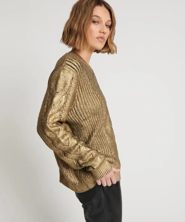 ONE TEASPOON Gold Foil Cable Spine Sweater | Women Knitwear