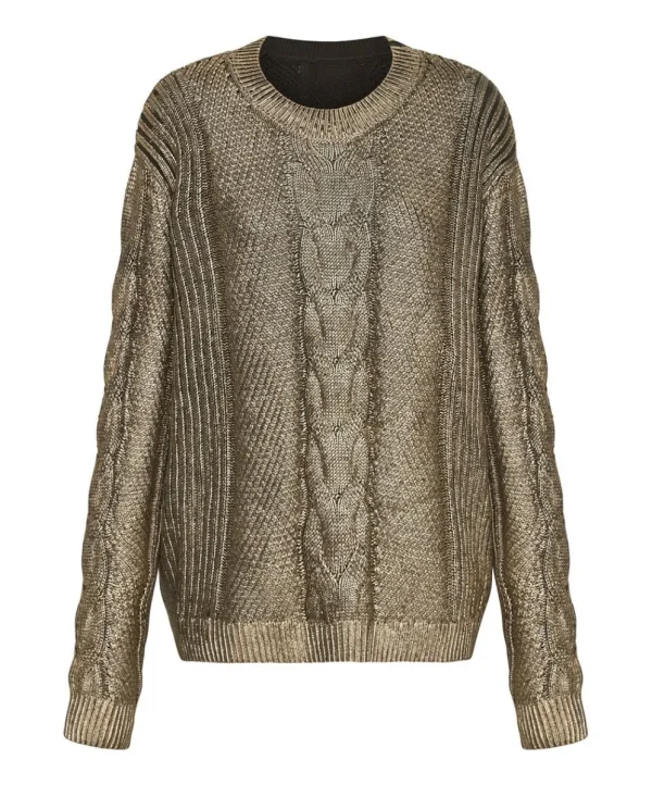 ONE TEASPOON Gold Foil Cable Spine Sweater | Women Knitwear