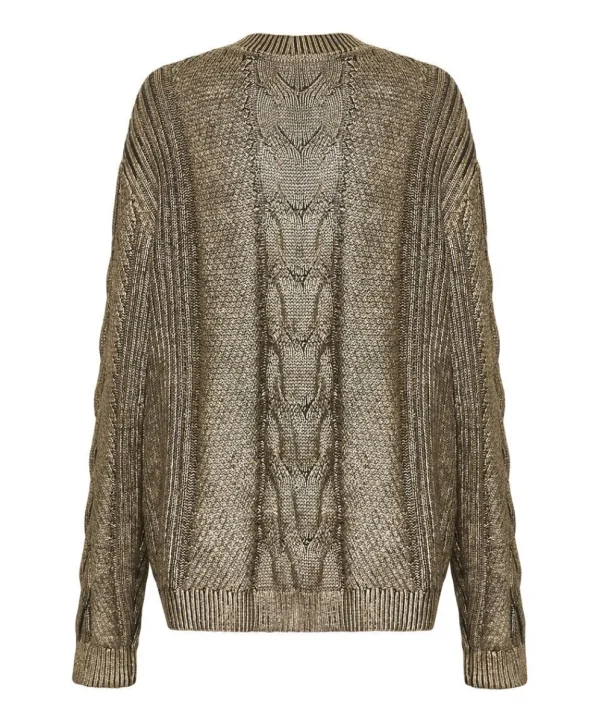ONE TEASPOON Gold Foil Cable Spine Sweater | Women Knitwear