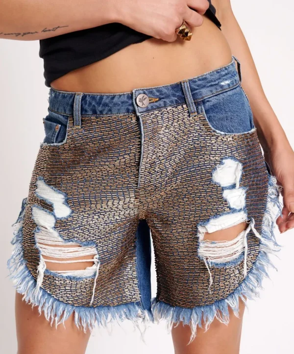 ONE TEASPOON Gold Mine Frankies Long Length Denim Shorts | Women Denim Shorts