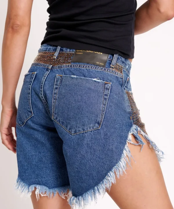 ONE TEASPOON Gold Mine Frankies Long Length Denim Shorts | Women Denim Shorts