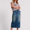 ONE TEASPOON Gritty Blue Cassidy Column Mid Length Denim Skirt | Women Denim Skirts