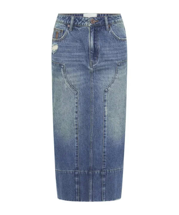 ONE TEASPOON Gritty Blue Cassidy Column Mid Length Denim Skirt | Women Denim Skirts