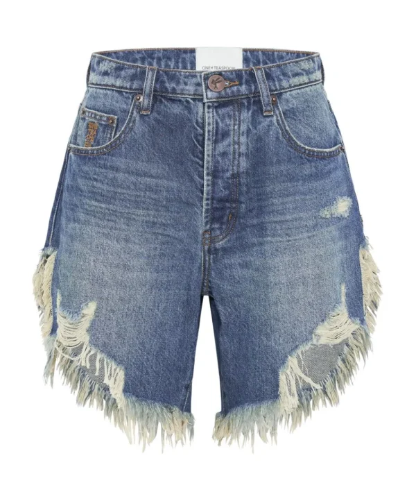 ONE TEASPOON Gritty Blue Frankies High Waist Long Length Shorts | Women Denim Shorts