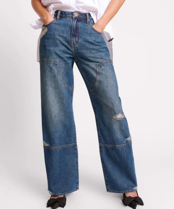 ONE TEASPOON Gritty Blue Jackson Utility Mid Waist Wide Leg Jeans | Women Denim Jeans