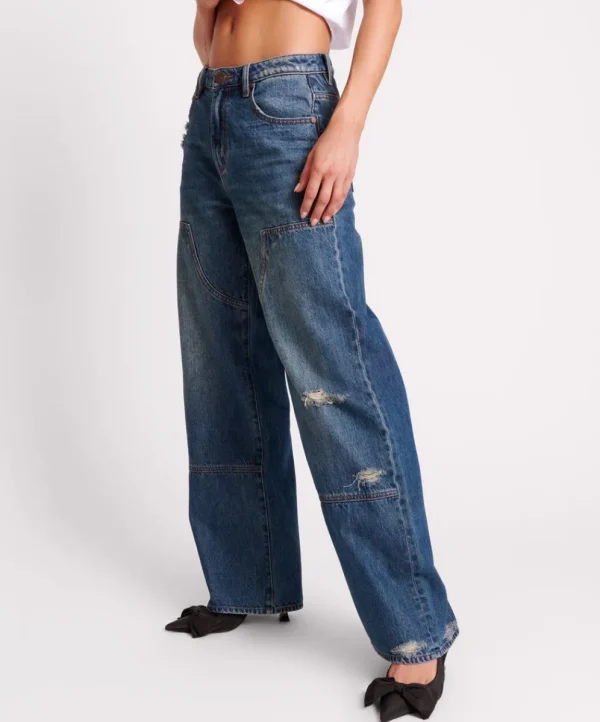 ONE TEASPOON Gritty Blue Jackson Utility Mid Waist Wide Leg Jeans | Women Denim Jeans