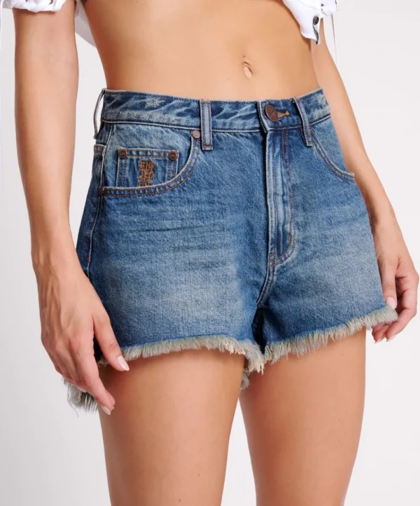 ONE TEASPOON Gritty Blue Truckers Mid Waist Relaxed Shorts | Women Denim Shorts