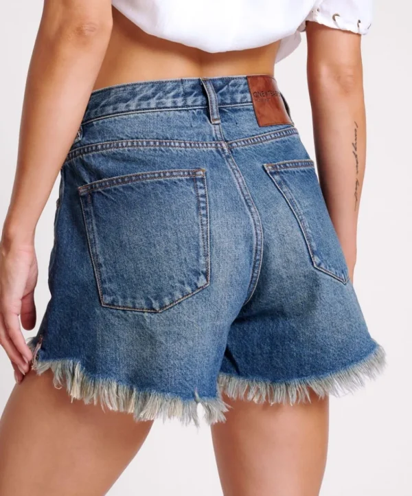 ONE TEASPOON Gritty Blue Truckers Mid Waist Relaxed Shorts | Women Denim Shorts