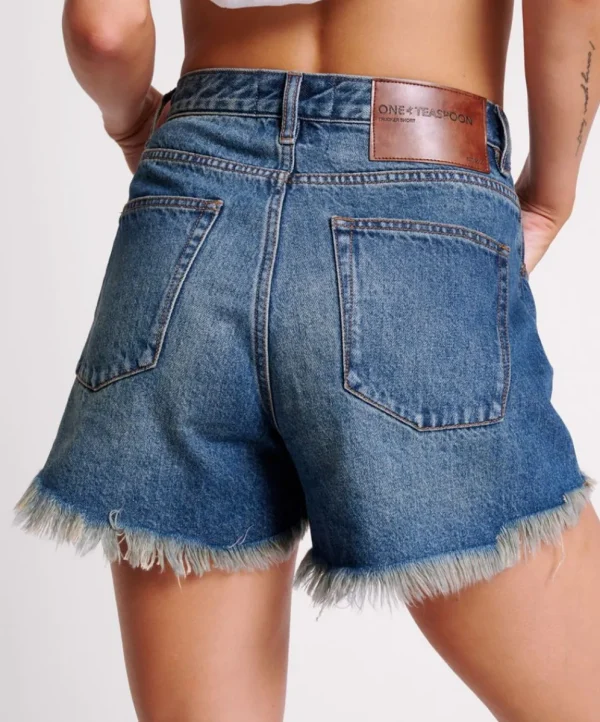 ONE TEASPOON Gritty Blue Truckers Mid Waist Relaxed Shorts | Women Denim Shorts