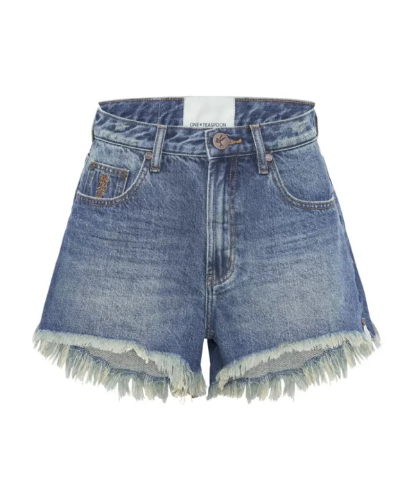 ONE TEASPOON Gritty Blue Truckers Mid Waist Relaxed Shorts | Women Denim Shorts