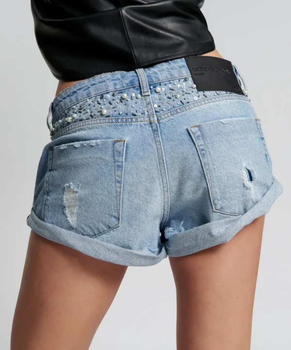 ONE TEASPOON Hand Beaded Bandits Low Waist Denim Shorts | Women Denim Shorts