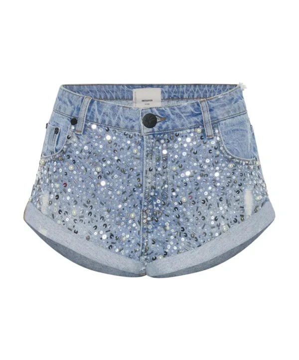 ONE TEASPOON Hand Beaded Bandits Low Waist Denim Shorts | Women Denim Shorts