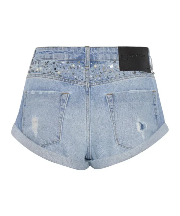 ONE TEASPOON Hand Beaded Bandits Low Waist Denim Shorts | Women Denim Shorts